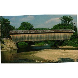 Old Covered Wood Bridge Postcard Travel Souvenir Unposted Waitsfield Vermont